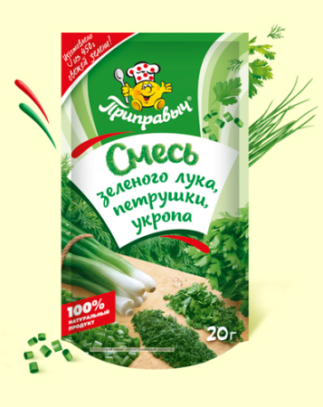 Зелень Смесь зеленого лука, петрушки, укропа 20г*20шт Приправыч